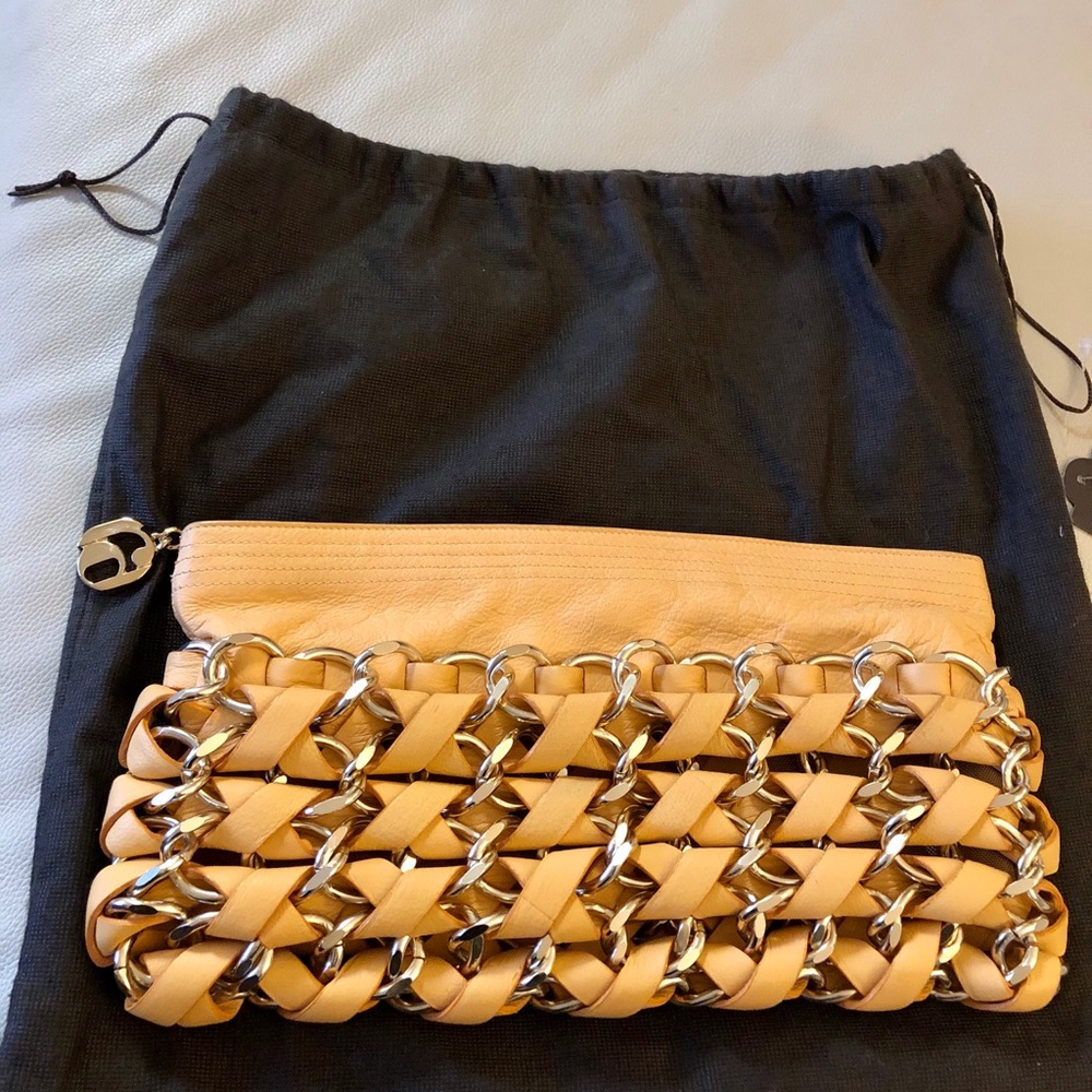 Link Gold Chain Leather Clutch / Handbag! - Picture 3 of 7